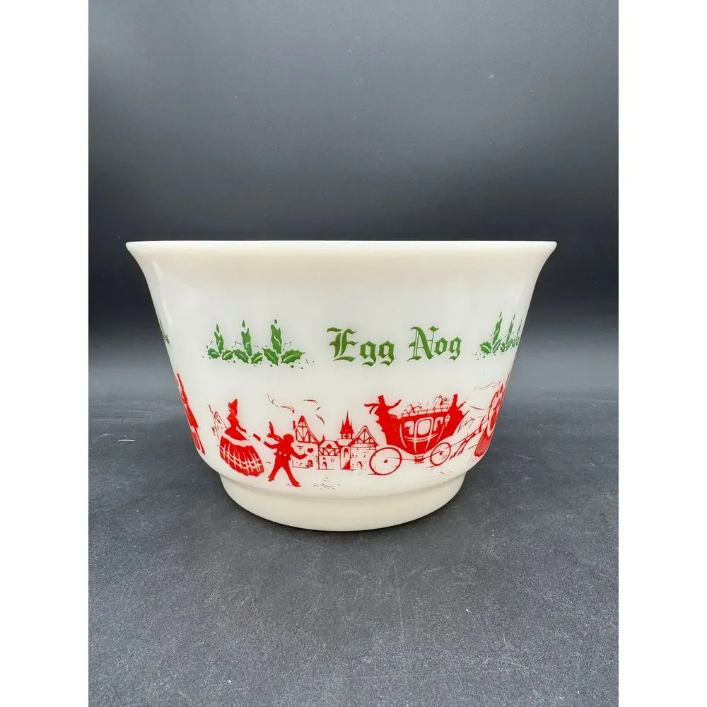 Vintage Milk Glass Tom & Jerry Egg Nog Punch Bowl and Cups Hazel Atlas 7 Pieces